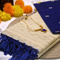 Set Saree - Gold lines with Light Blue Tussels with Blouse Piece