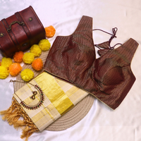 Set Saree - Gold Stripes with Thick Gold Border and Yellow Tussels
