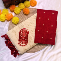 Set Saree - Gold lines with Red Tussels