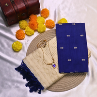 Set Saree - Gold lines with Light Blue Tussels with Blouse Piece