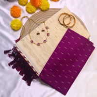 Set Saree - Gold lines with Purple Tussels with Blouse Piece
