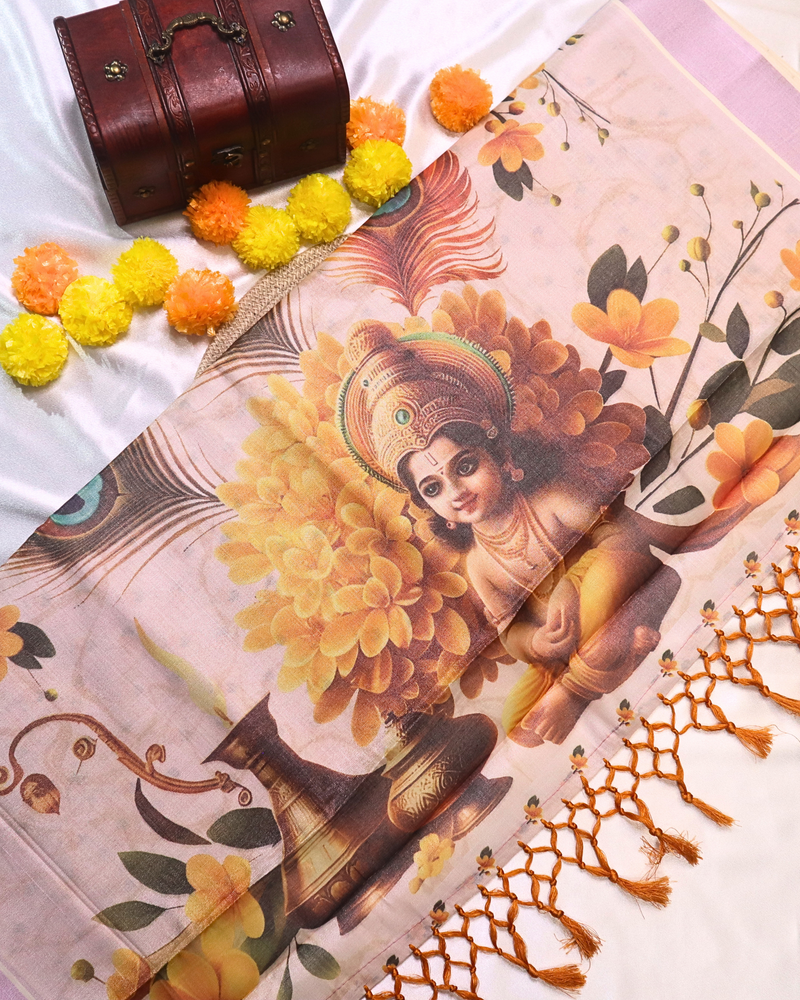 Tissue Saree - Krishna Digital Print Large