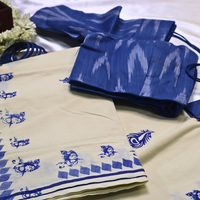 Set Saree - Krishna Digital Print with Blue Border