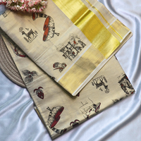 Set Saree - Village Life Digital Print with Gold Border