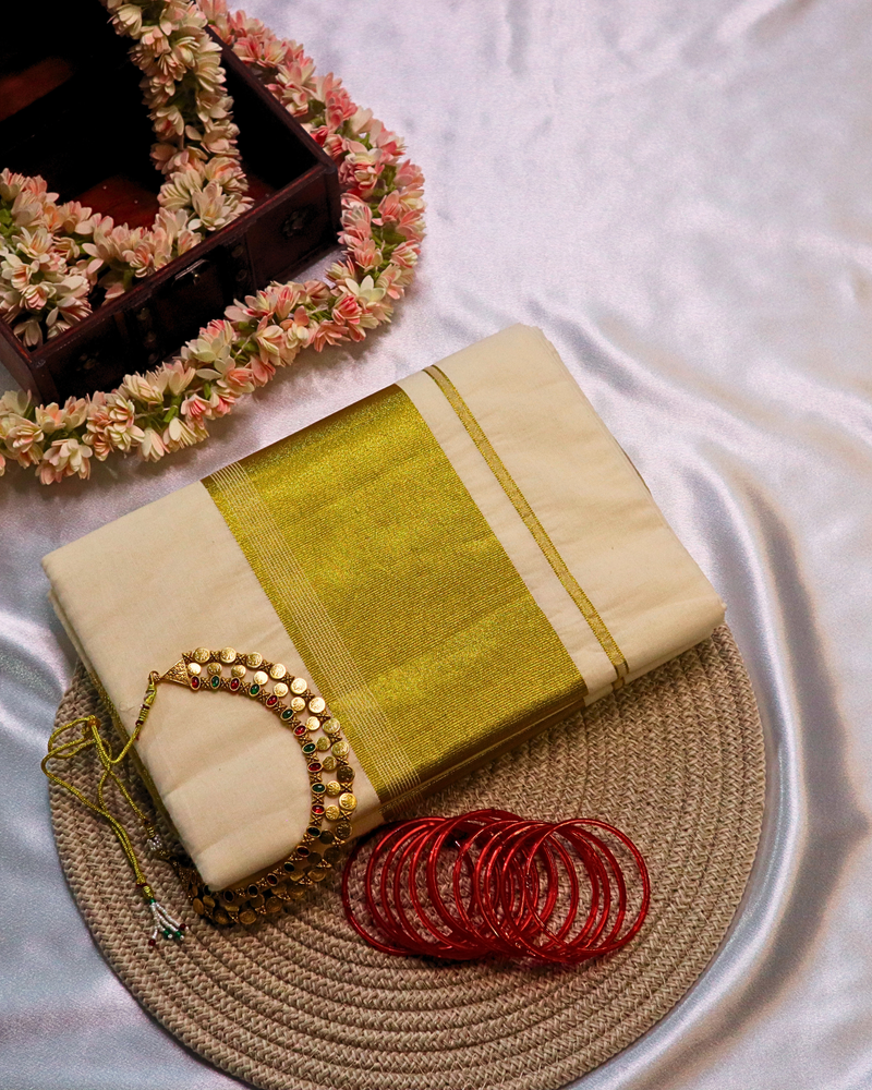 Set Saree - Gold Temple Border Design