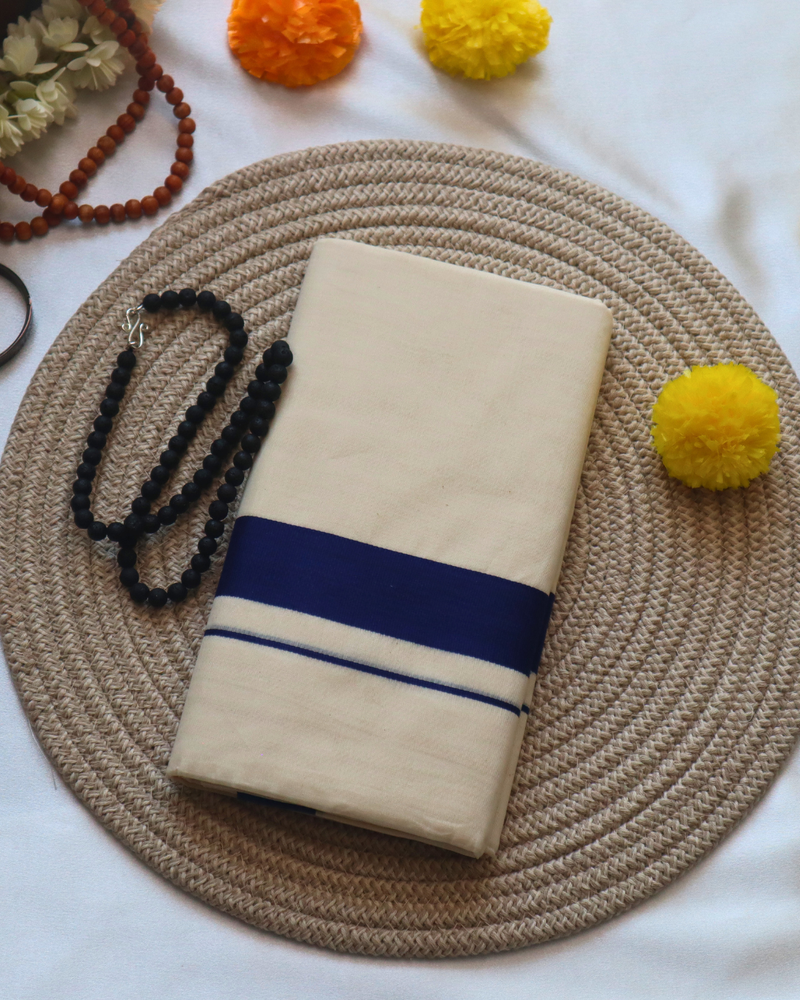 Men's Double Mundu - Violet Border