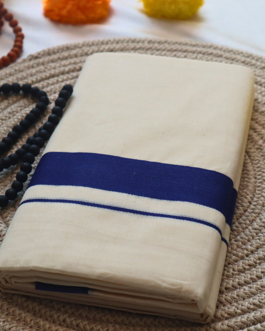 Men's Double Mundu - Violet Border