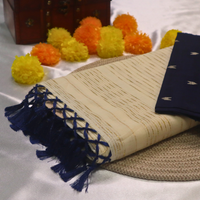 Set Saree - Gold lines with Blue Tussels