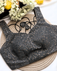 Black Embroidery Curved V Neck  Sleeveless Blouse Size 34