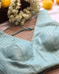 Aqua - Blue Brocade - V Neck Blouse Sleeveless (Sleeve Option Available) Size 34