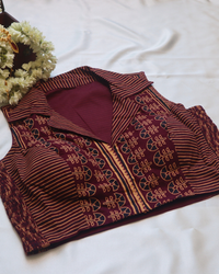 Ajrak Print - Collar Neck Stretchable Blouse - Sleeveless Size 38