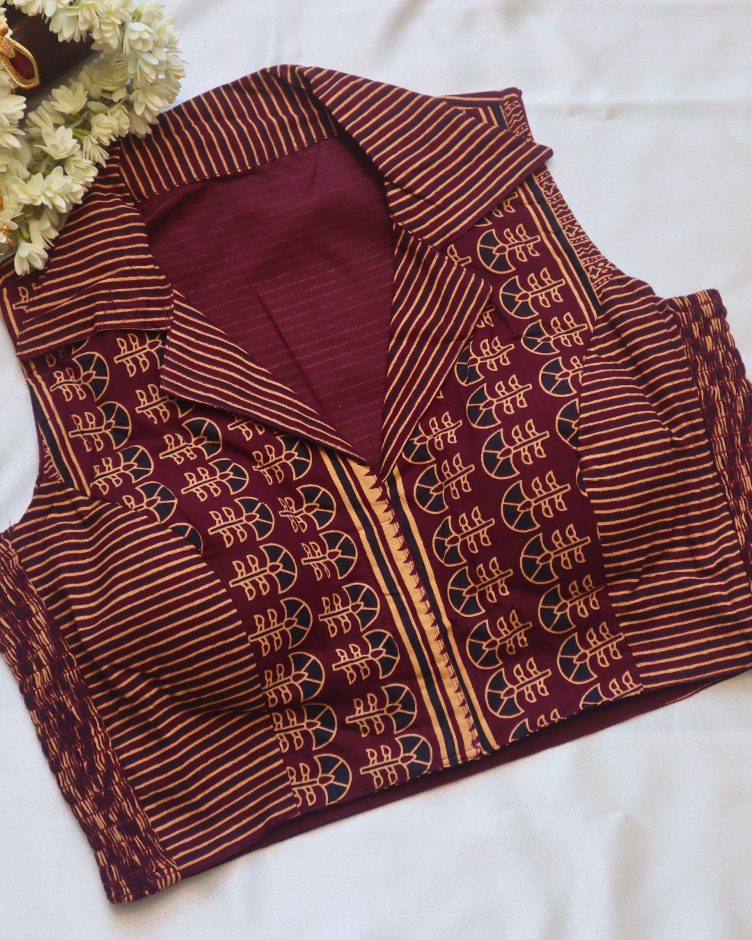 Ajrak Print - Collar Neck Stretchable Blouse - Sleeveless Size 38
