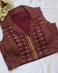 Ajrak Print - Collar Neck Stretchable Blouse - Sleeveless Size 38