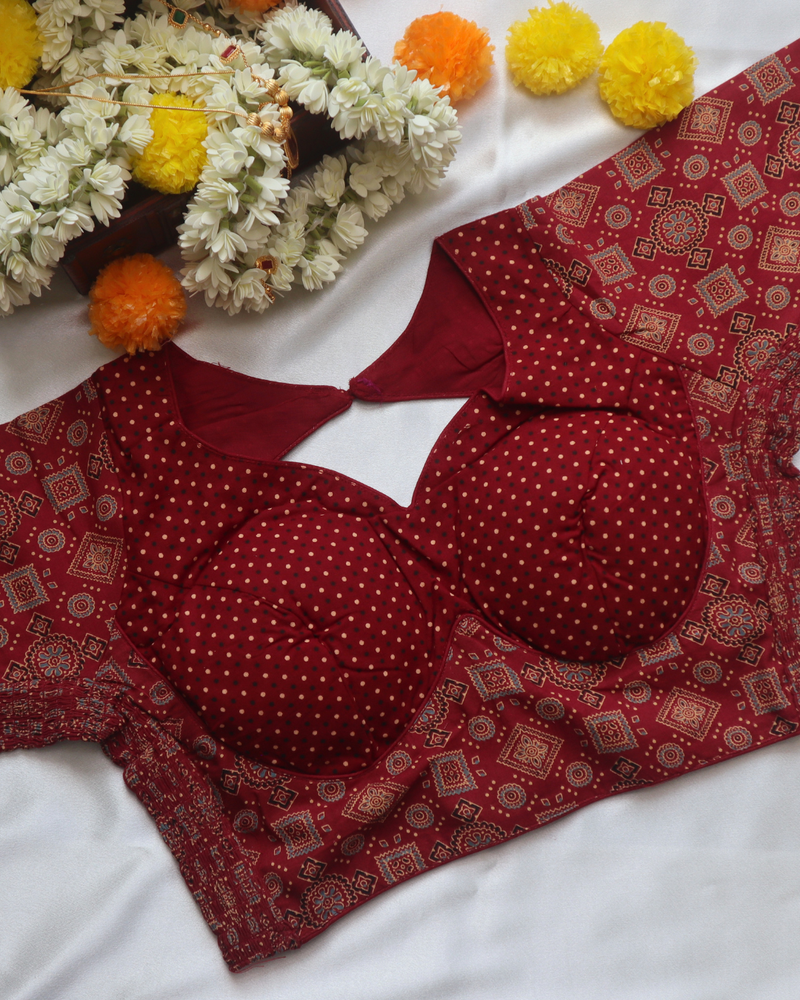 Ajrak Print - V Neck Stretchable Blouse Size 38