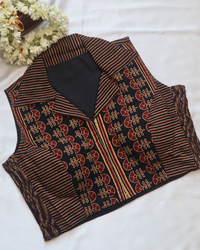 Ajrak Print - Collar Neck Sleeveless Blouse Size 38