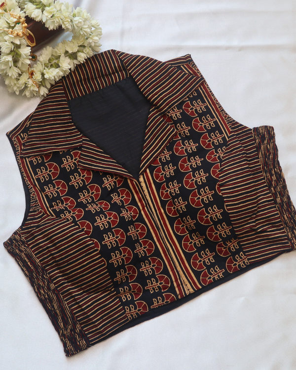 Ajrak Print - Collar Neck Sleeveless Blouse Size 38