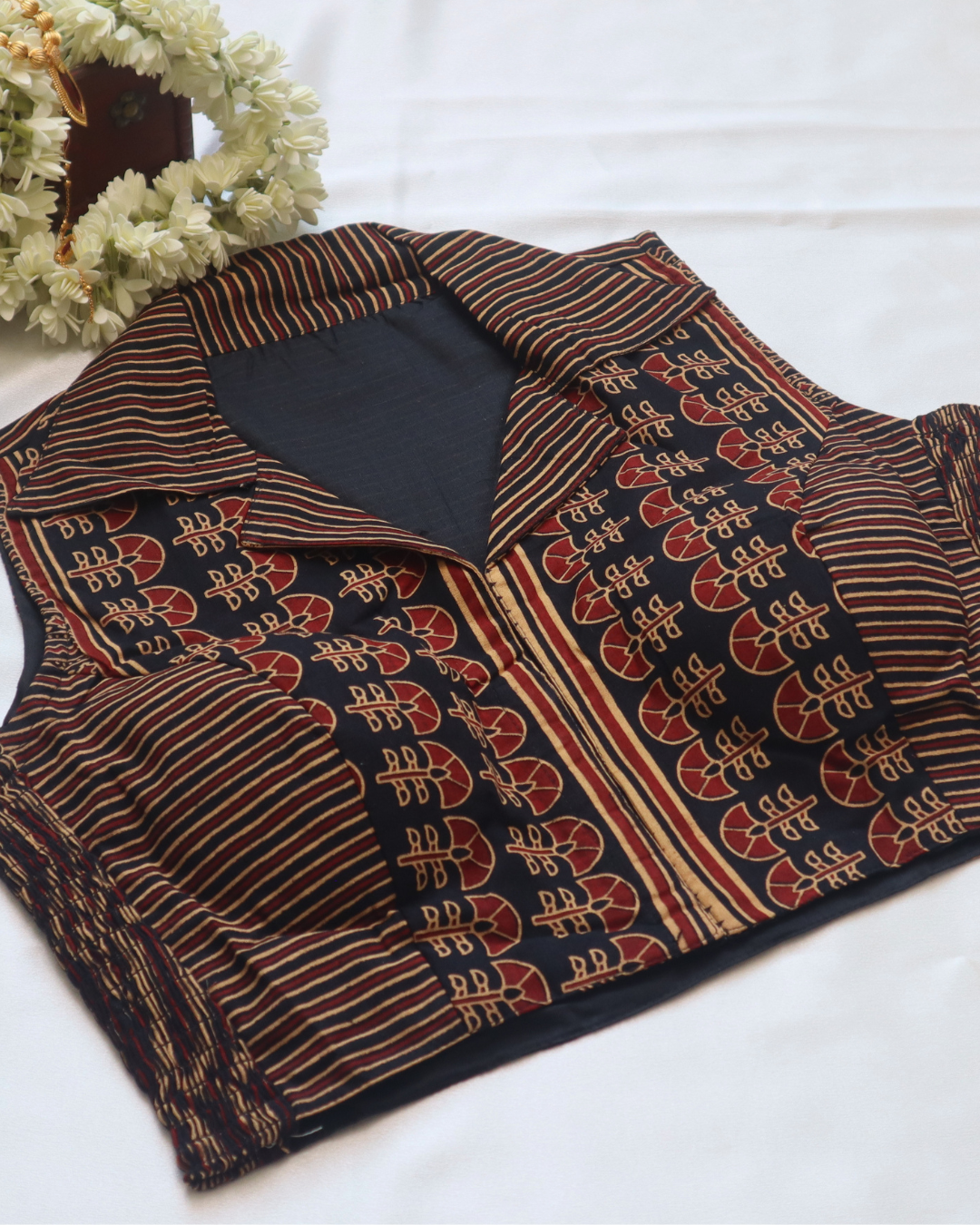 Ajrak Print - Collar Neck Sleeveless Blouse Size 38