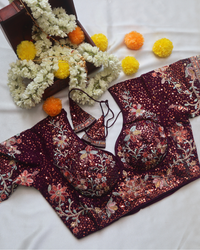 Maroon Georgette Embroidery - Curved V Neck Blouse Size 28