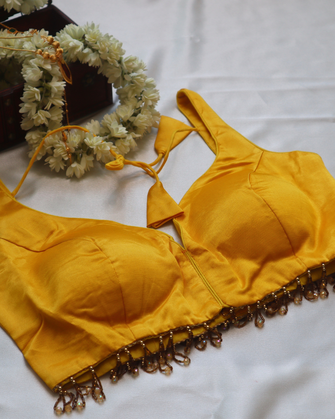 Yellow Gaji Silk Sleeveless Blouse - Curved V Neck - Sleeveless Size 38