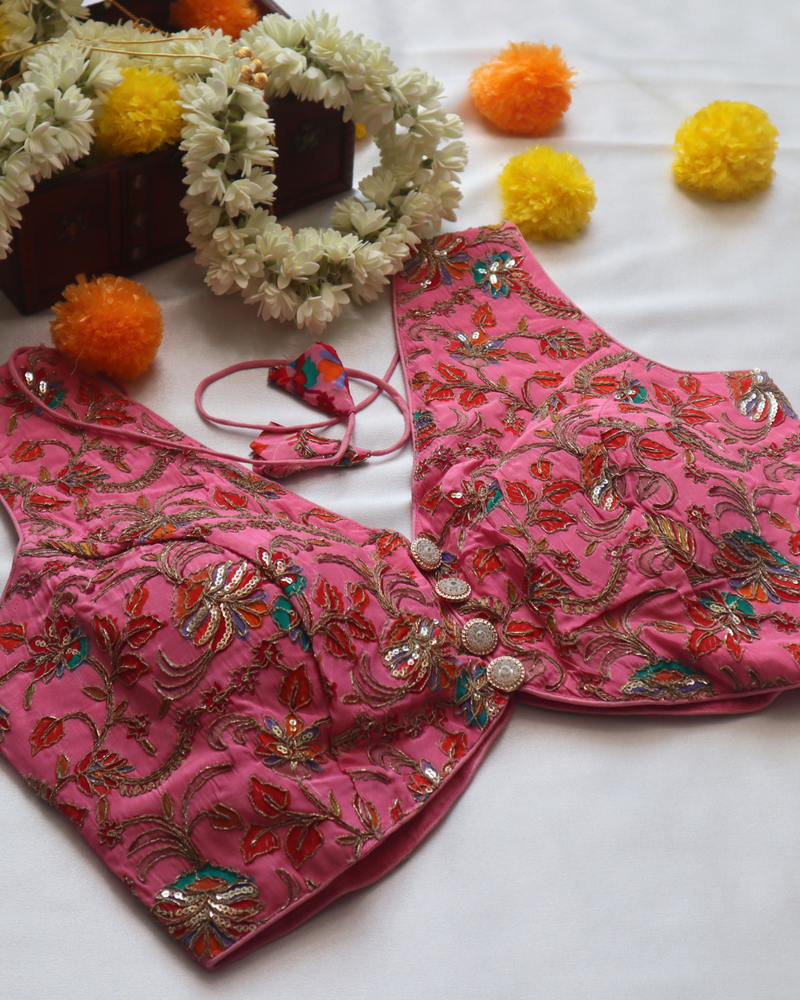 Pink Creap Sleeveless Blouse (Sleeve Option Available) Size 38
