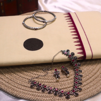 Set Saree - Purple Temple Design with Black Polka Dots