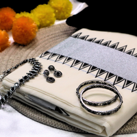 Set Saree -  Silver with Black Temple Border