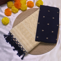 Set Saree - Gold lines with Blue Tussels