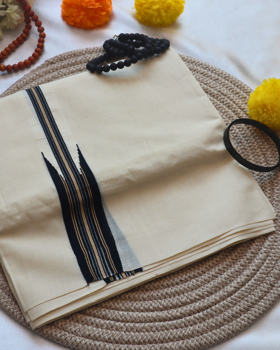 Men's Double Mundu - Chutty Kara Black Border
