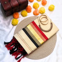 Set Saree - Gold with Black and Red Border