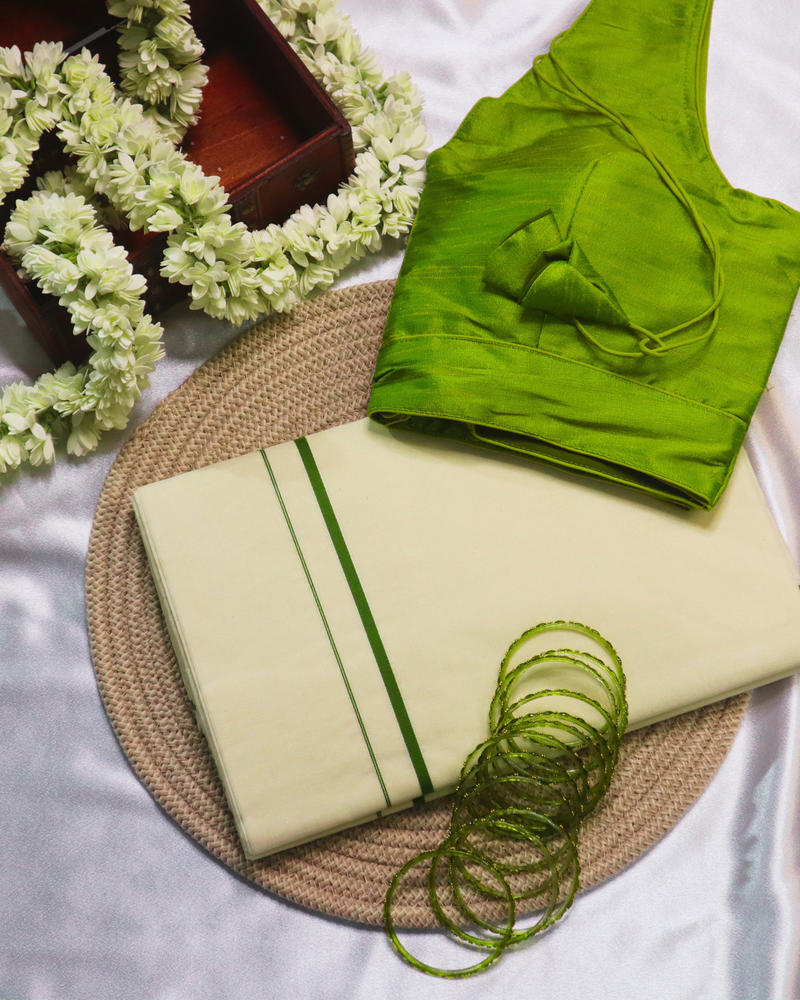 Set Saree - Puliyarakara Light Green 1