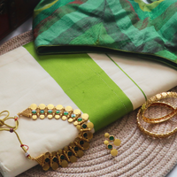 Set Saree - Thick Green Border
