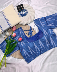 Set Saree with Blue Temple Border