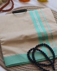 Men's Double Mundu - Light Blue with Silver Border
