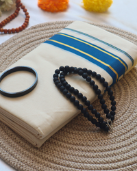 Men's Double Mundu - Blue with Golden Border