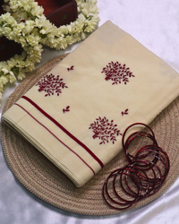 Set Saree with Red Embroidery Leafs