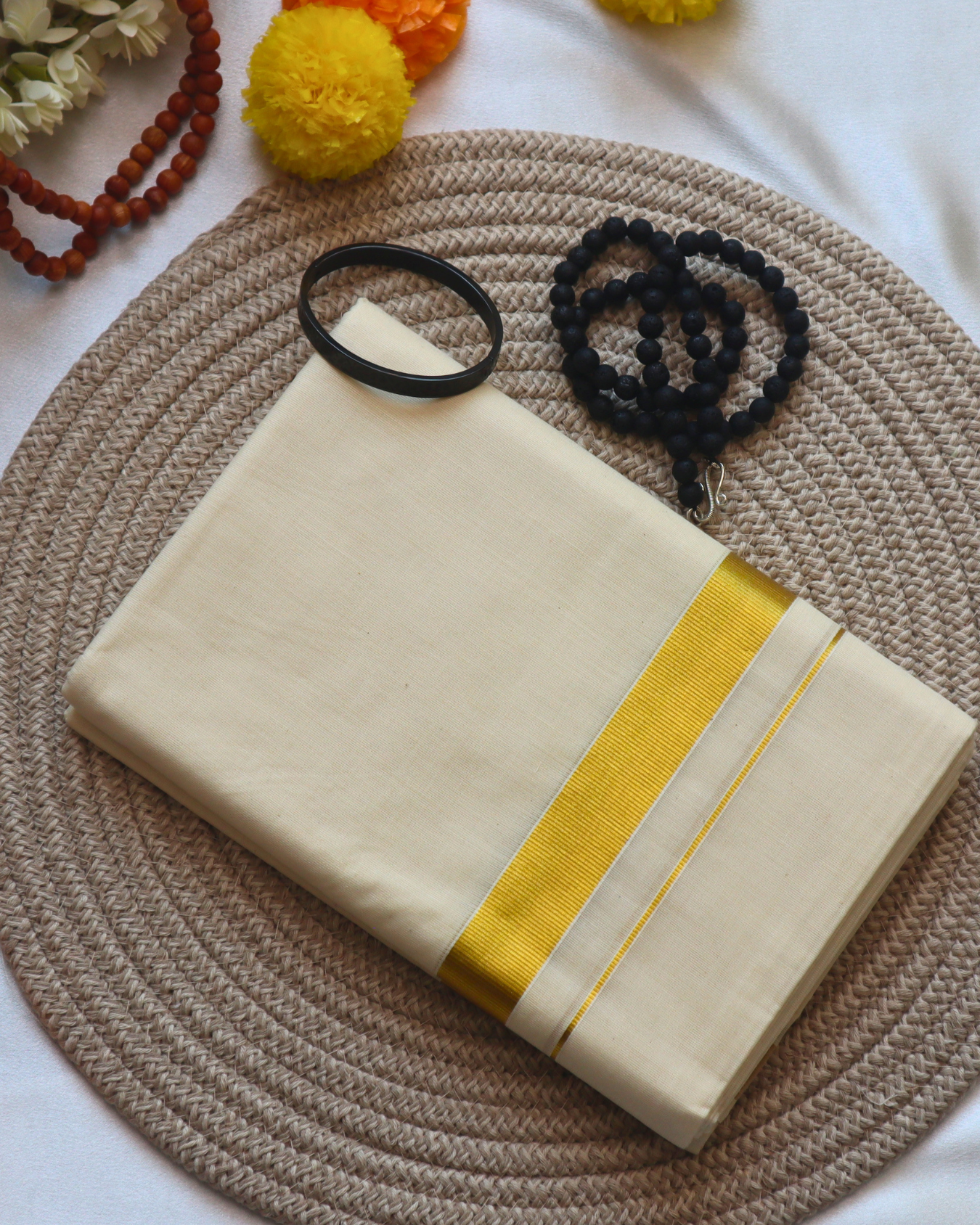 Men's Double Mundu - Thin  Golden Border