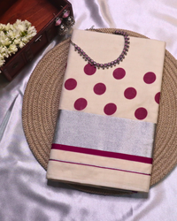 Set Saree with Pink Polka Dots and Silver Border