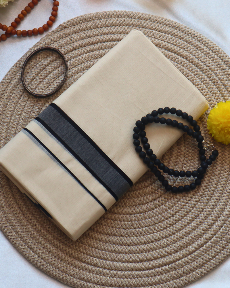 Men's Double Mundu - Grey with Black Border