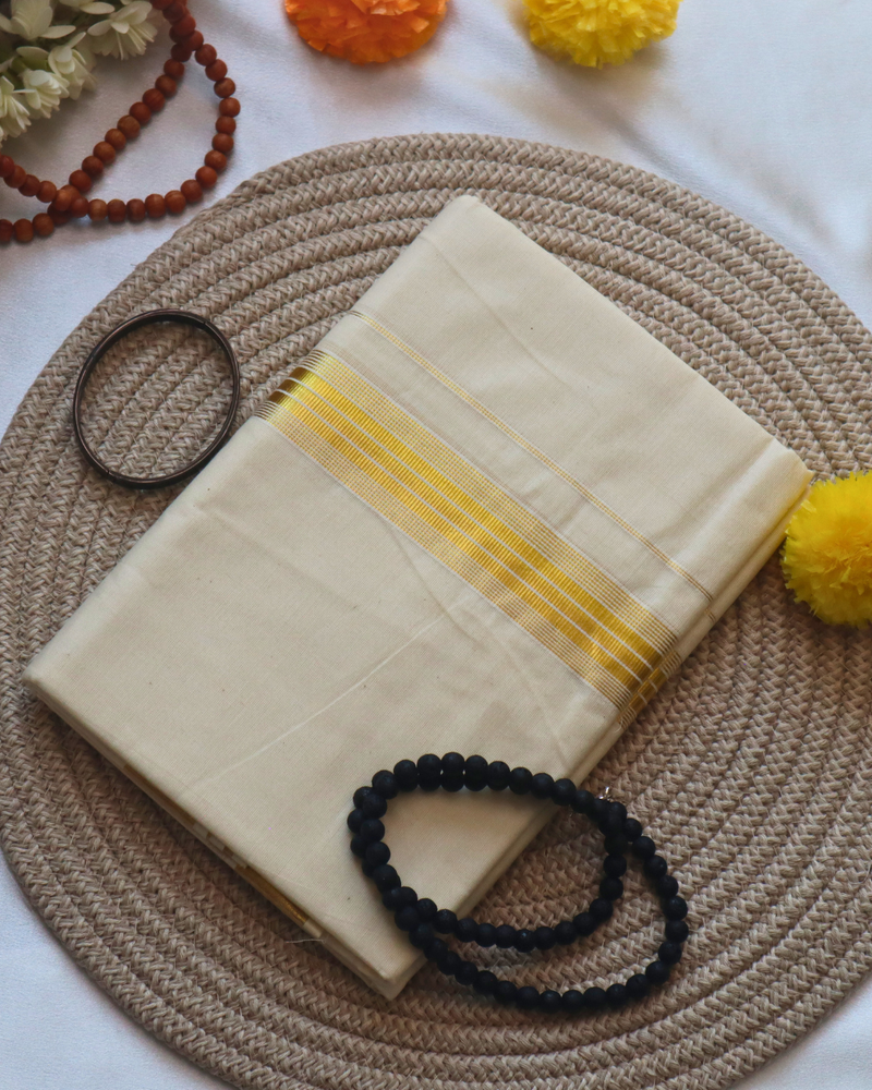 Men's Double Mundu - Thick Gold Border