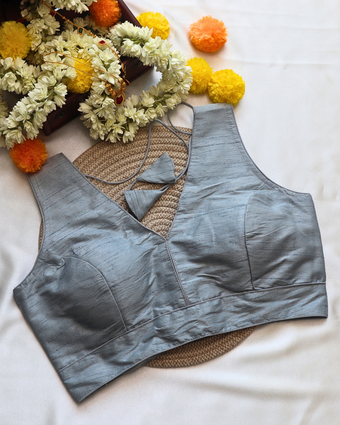 Light Grey - V Neck Blouse  Sleeveless