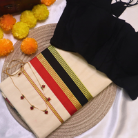 Set Saree - Red and Black border with Golden sripes