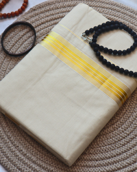 Men's Double Mundu - Thin Golden Stripes