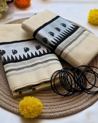 Set Mundu - Black Peacock Temple Border - Double