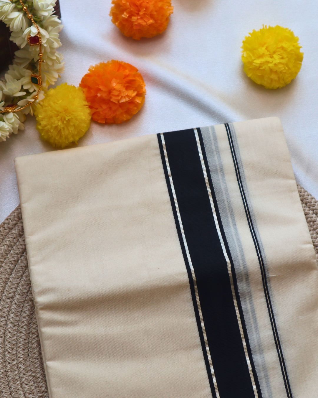 Men's Double Mundu - Black Border