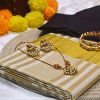 Set Saree - Thick Gold Border with Kasavu Stripes