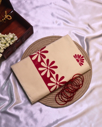Cotton Saree with Red Flower Handpainted