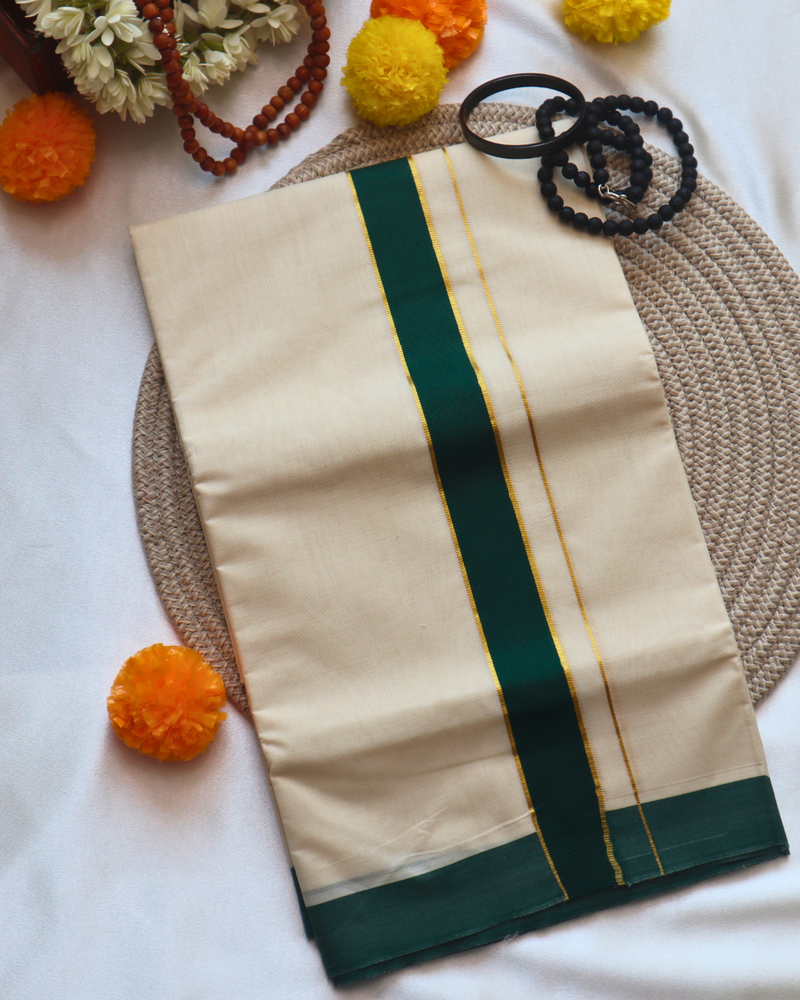 Men's Double Mundu - Green Border