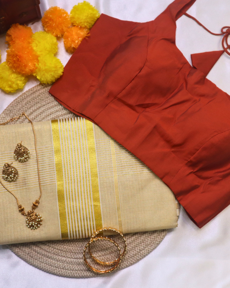 Set Saree - Gold Stripes and Whole Kasavu Body Saree