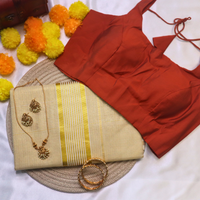 Set Saree - Gold Stripes and Whole Kasavu Body Saree