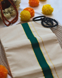 Men's Double Mundu - Green Border